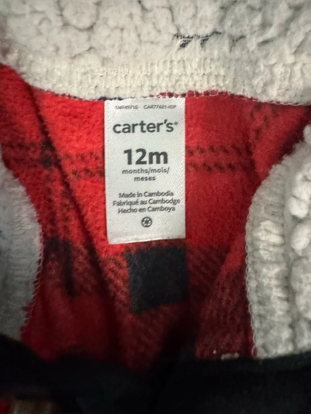 Carter's 12M Red & Black Plaid Sherpa-Trim Pullover Sweater
